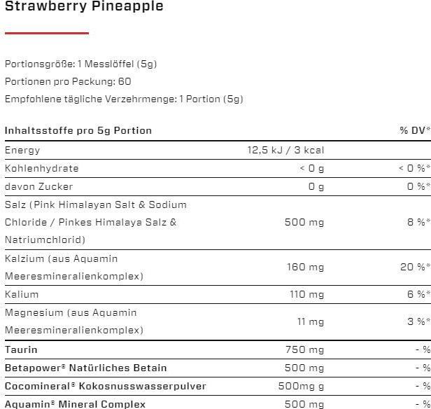Valori nutrizionali e ingredienti Vast Hydro (barattolo da 300 g) (Ananas, Fragola, 1 x)