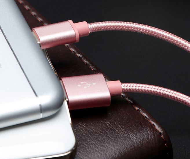 Image du produit Hermex Anki Micro USB Métal Câble de charge Tissu Câble de données 1m ROSÉ OR (1 m)