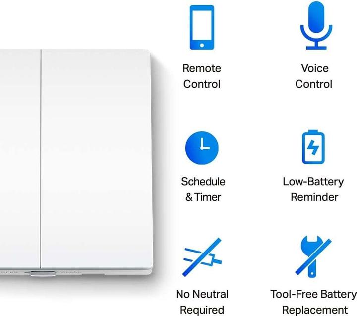 Energielabel TP-Link Tapo Smart Switch, 2-standen 1-Weg, Kantelen, Wit, 1 st., Batterij, AAA, 50/60 Hz