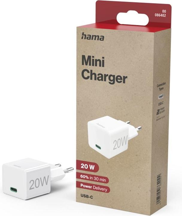 Actual product image Hama Mini Charger, Power Delivery (PD)/Qualcomm®, 20 Watt, White (20 W, 1 portion)