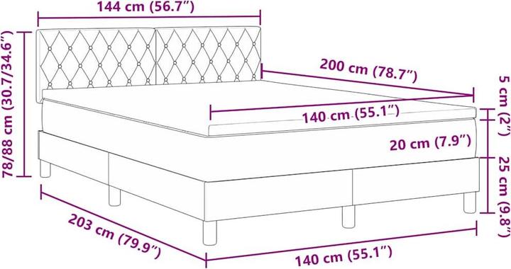 Produktbild VidaXL Boxspringbett mit Matratze Hellgrau 140x200 cm Samt (140 x 200 cm)