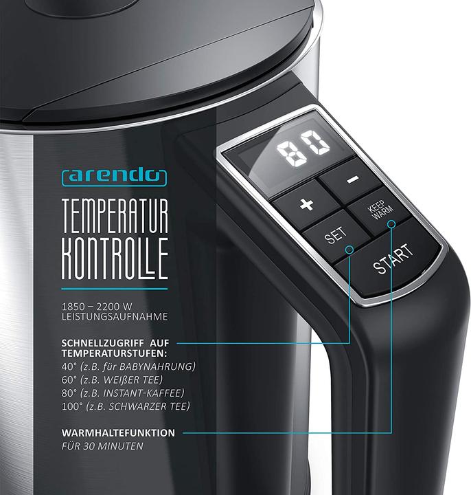 Produktbild Arendo Edelstahl Wasserkocher 1,5 Liter (1.50 l)