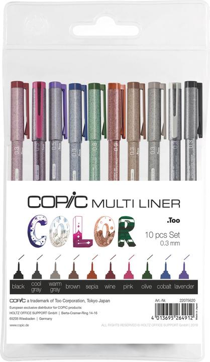 Immagine prodotto Copic Set di colori Multiliner, 0,3 mm, 10 pezzi (Verde oliva, Lavanda, Seppia, Nero, Grigio caldo, Grigio freddo, Pink, Vitivinicolo, Cobalto, Brown, 10 x)