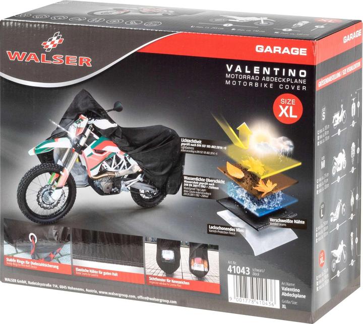 Image du produit Walser Garage moto, couverture moto étanche taillee XL - 255 x 110 x 135 cm noir