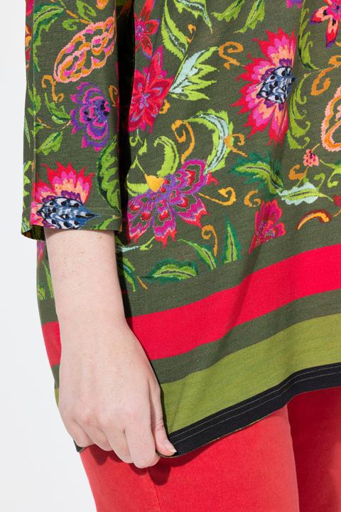 Produktbild Ulla Popken T-Shirt, Landhausdruck, A-Linie, Tunika-Ausschnitt, 3/4-Arm (50, 52)