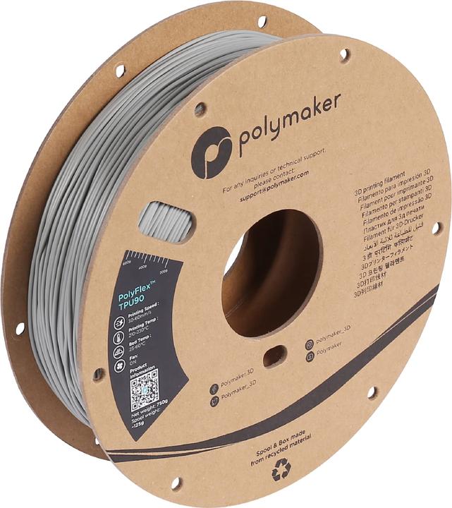 Produktbild Polymaker PolyFlex TPU-90A Grey 1.75mm 750g (TPU, 1.75 mm, 750 g, Grau)