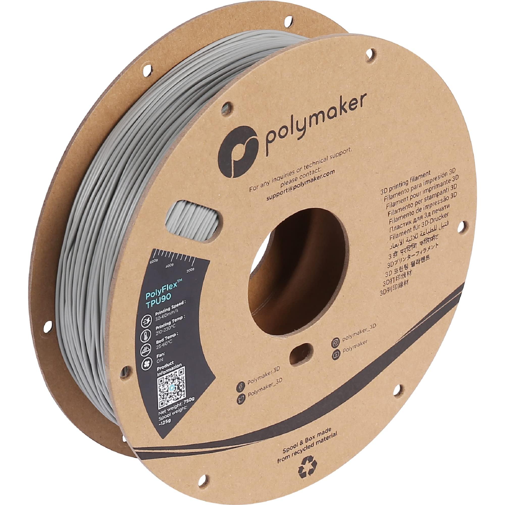 Thumbnail - Polymaker PolyFlex TPU-90A Grey 1.75mm 750g (TPU, 1.75 mm, 750 g, Grau), 3D Filament, Grau