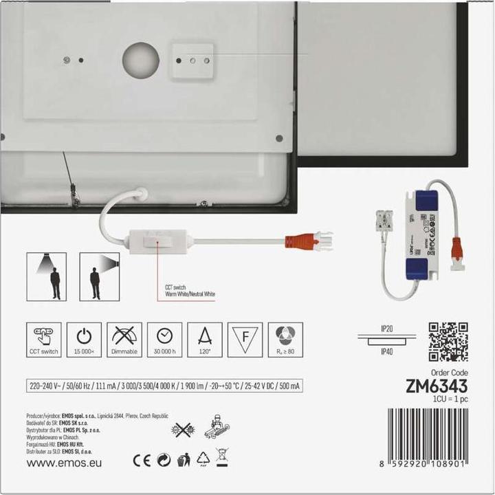 Actual product image Emos Surface-mounted LED light NEXXO, square, black, 21W, with Change CCT (1900 lm)