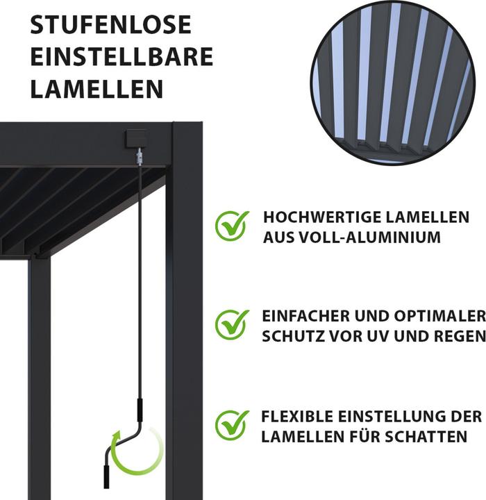 Produktbild Weide Pergola Deluxe Plus 3.6x7.2m mit Lamellendach Anthrazit (360 cm, 720 cm)