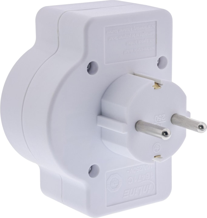 Produktbild InLine Steckdosenadapter mit Schalter, Schutzkontakt Stecker an 2x Eurobuchse + 1x Schutzkontaktbuc (CEE 7/3, 3 x)
