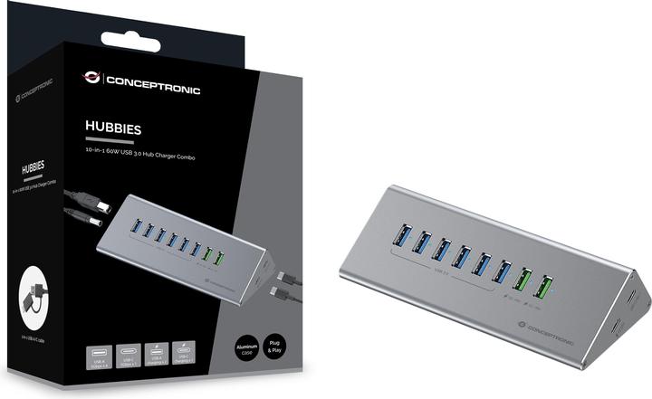 Produktbild Conceptronic Dock USB-C->1xUSB-C,6xUSB-A,100WPD o.N.0.37m (USB-C, 10 Ports)