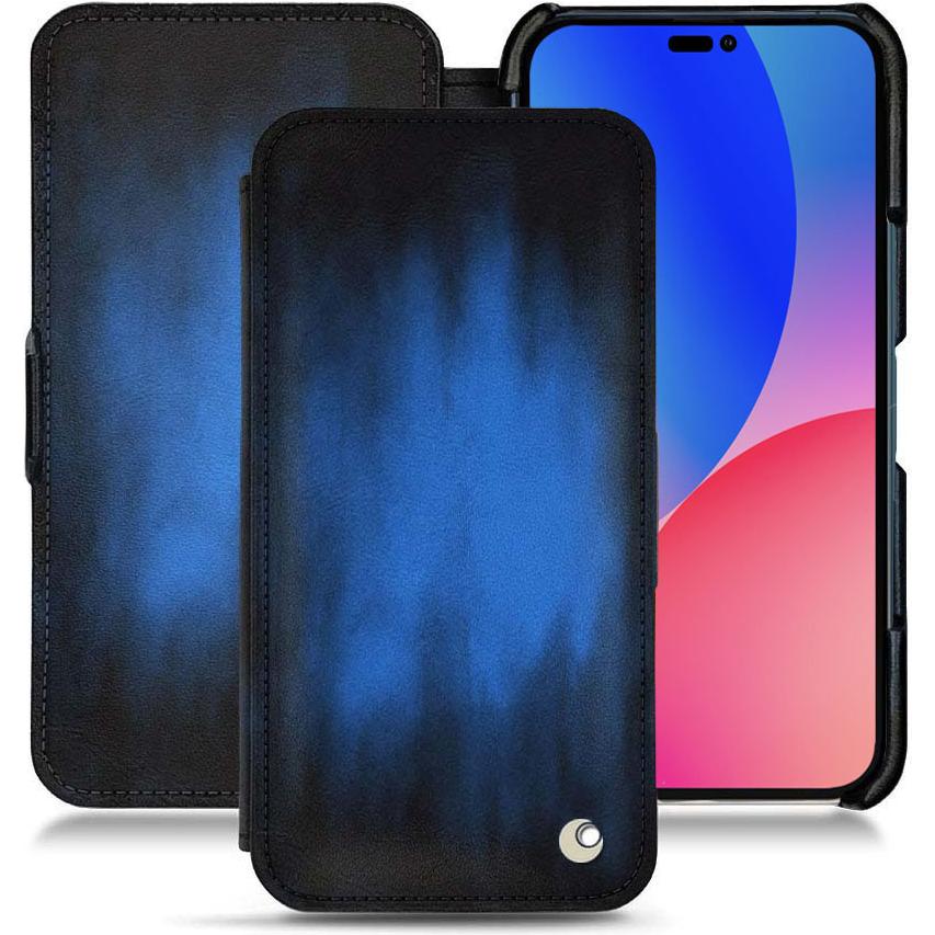Noreve Lederschutzhülle horizontal (Apple iPhone 14 Pro Max), Smartphone Hülle, Blau