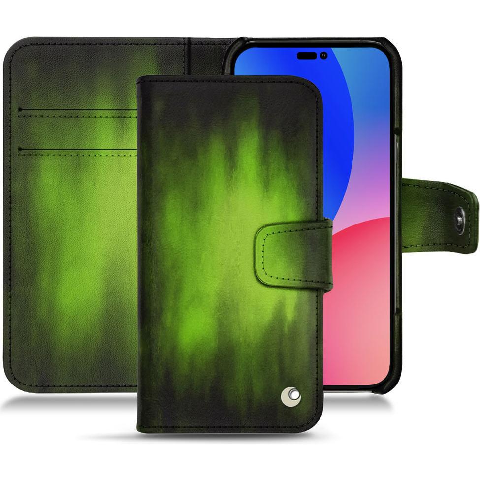 Noreve Lederschutzhülle Wallet (Apple iPhone 14 Pro Max), Smartphone Hülle, Grün