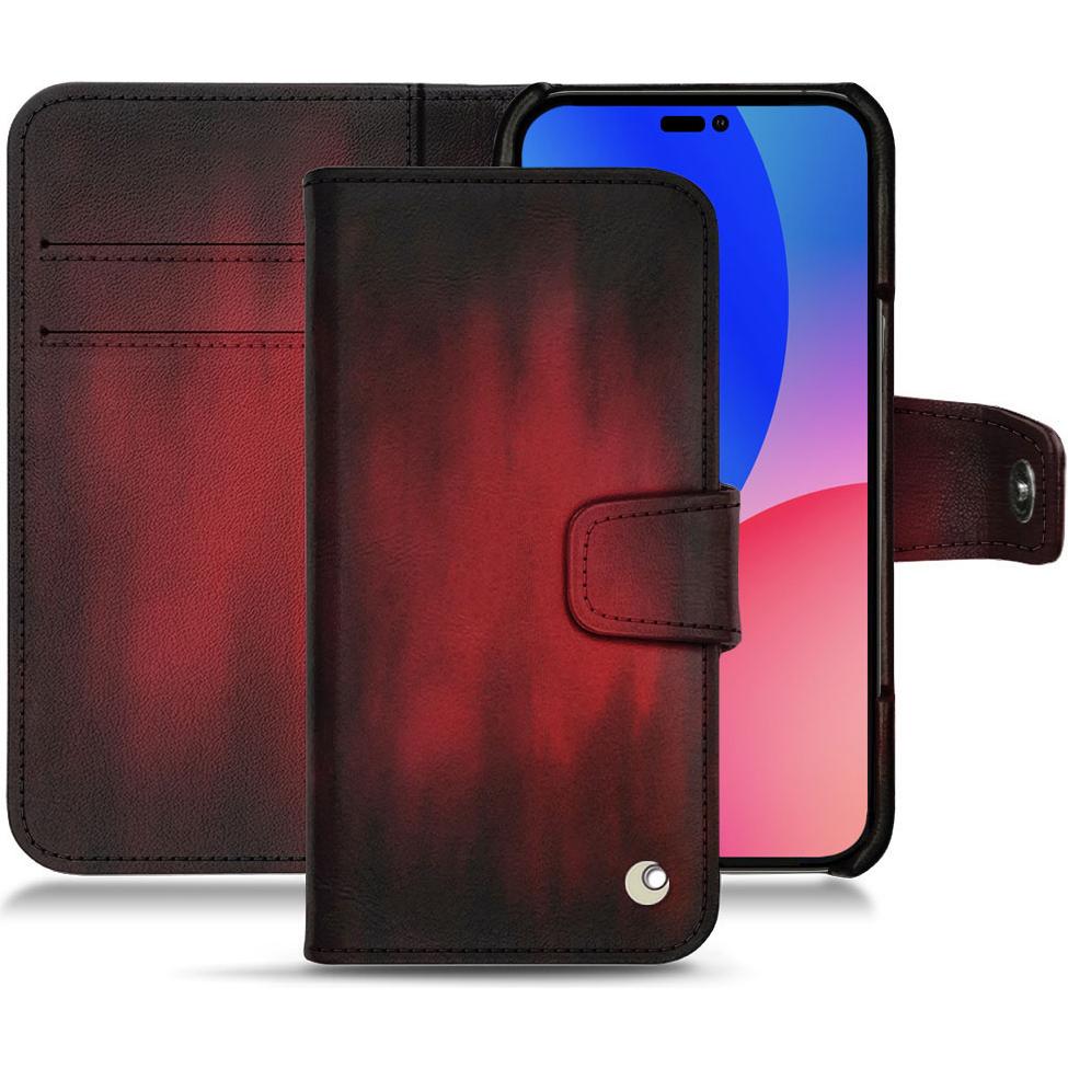 Noreve Lederschutzhülle Wallet (Apple iPhone 14 Pro Max), Smartphone Hülle, Rot