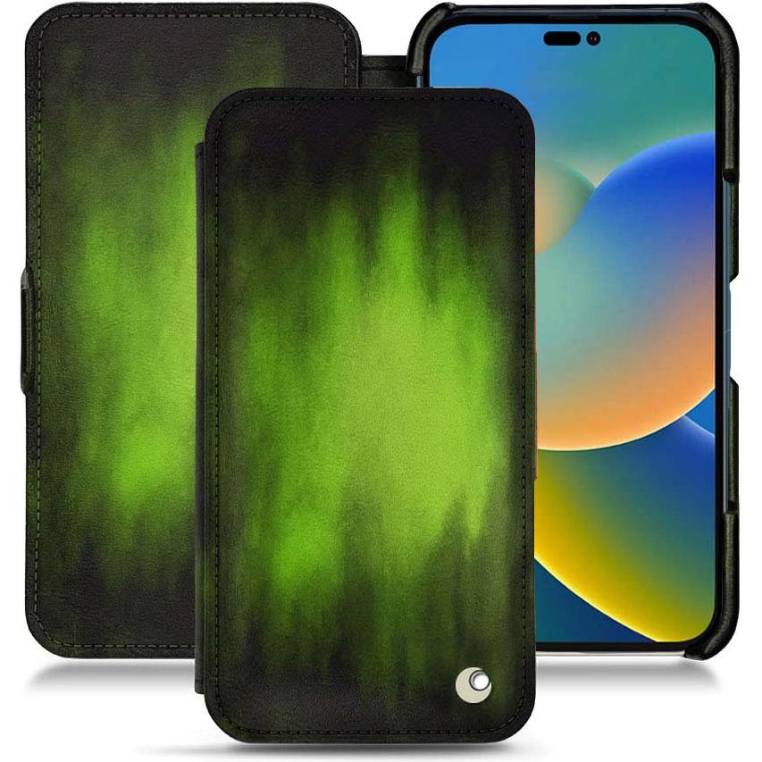 Noreve Lederschutzhülle horizontal (Apple iPhone 14), Smartphone Hülle, Grün