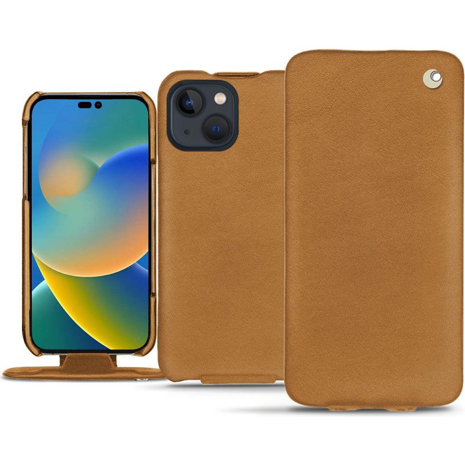 Noreve Lederschutzhülle vertikal (Apple iPhone 14), Smartphone Hülle, Braun