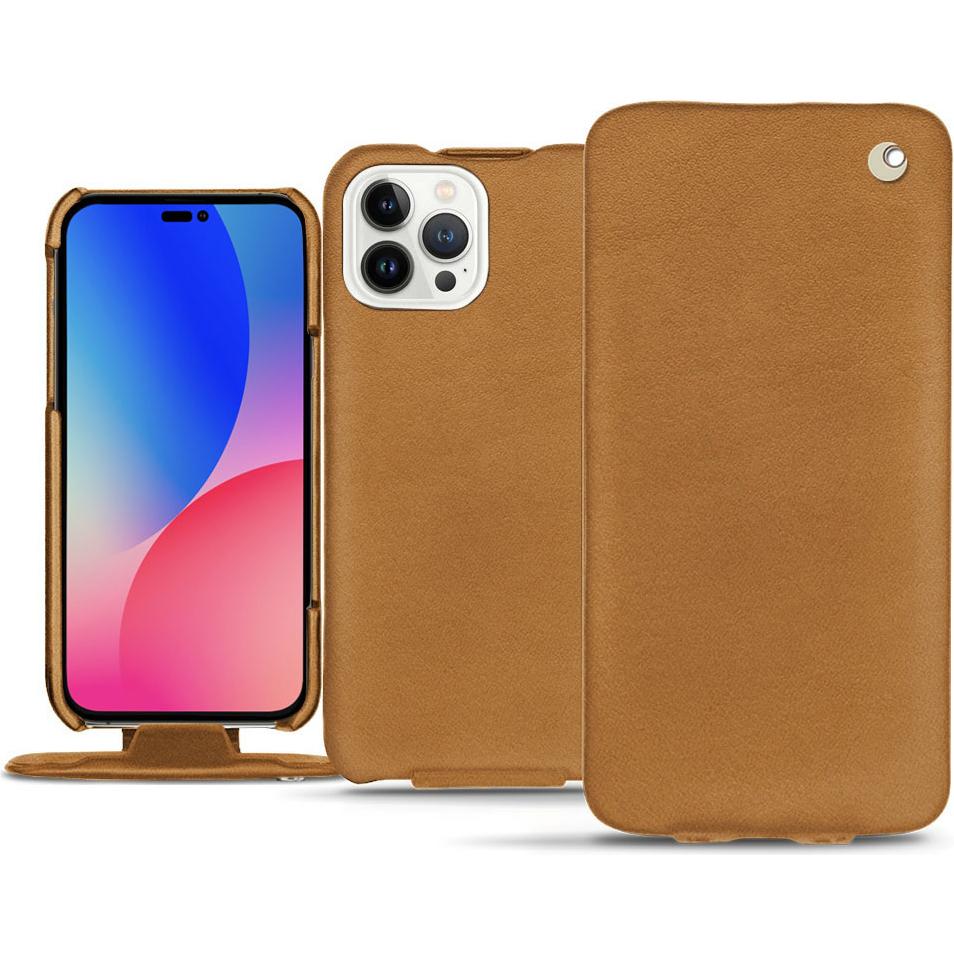 Noreve Lederschutzhülle vertikal (Apple iPhone 14 Pro Max), Smartphone Hülle, Braun