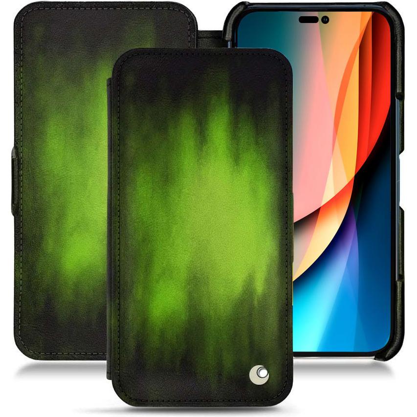 Noreve Lederschutzhülle horizontal (Apple iPhone 14 Pro), Smartphone Hülle, Grün