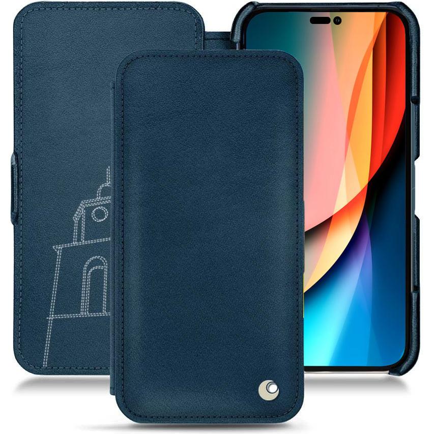 Noreve Lederschutzhülle horizontal (Apple iPhone 14 Pro), Smartphone Hülle, Blau