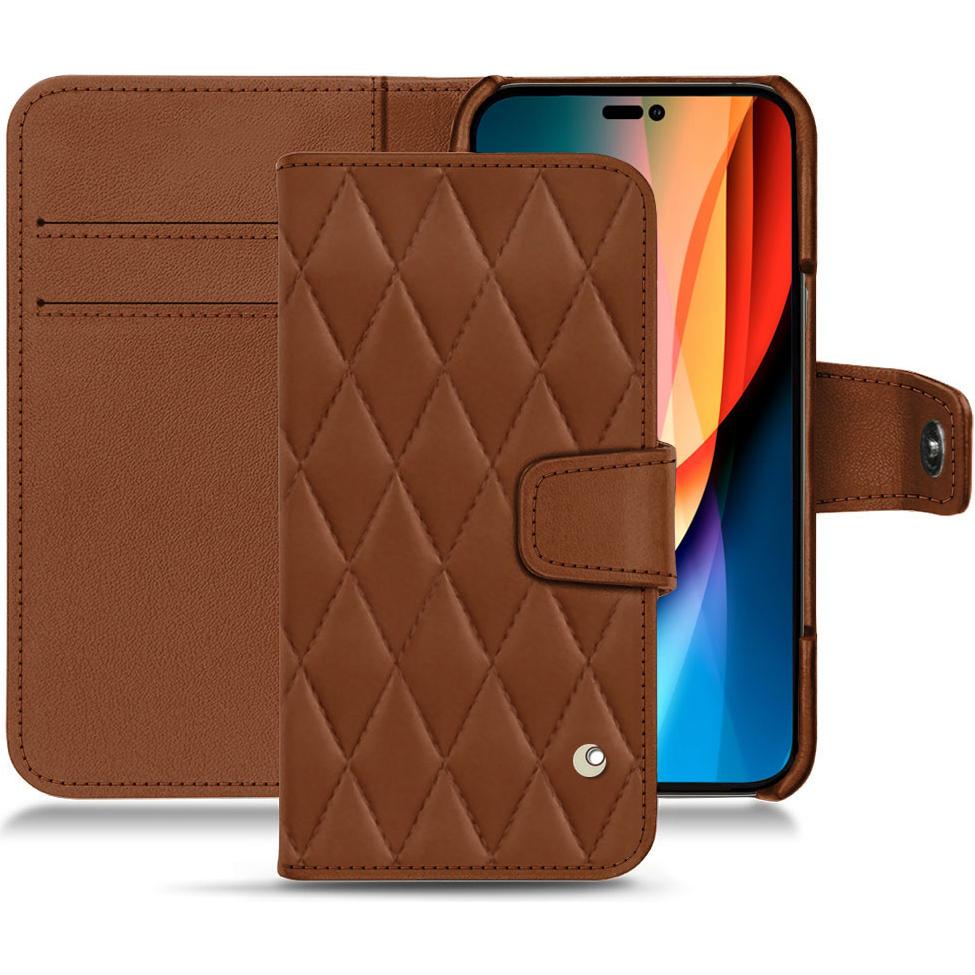 Noreve Lederschutzhülle Wallet (Apple iPhone 14 Pro), Smartphone Hülle, Braun