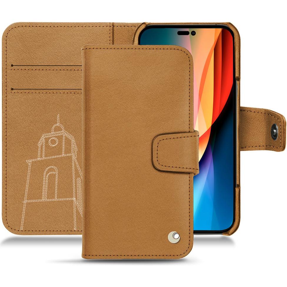 Noreve Lederschutzhülle Wallet (Apple iPhone 14 Pro), Smartphone Hülle, Braun