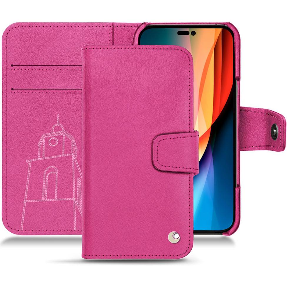 Noreve Lederschutzhülle Wallet (Apple iPhone 14 Pro), Smartphone Hülle, Rosa