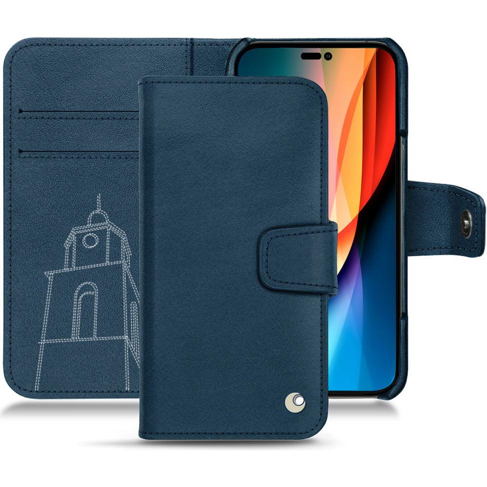 Noreve Lederschutzhülle Wallet (Apple iPhone 14 Pro), Smartphone Hülle, Blau