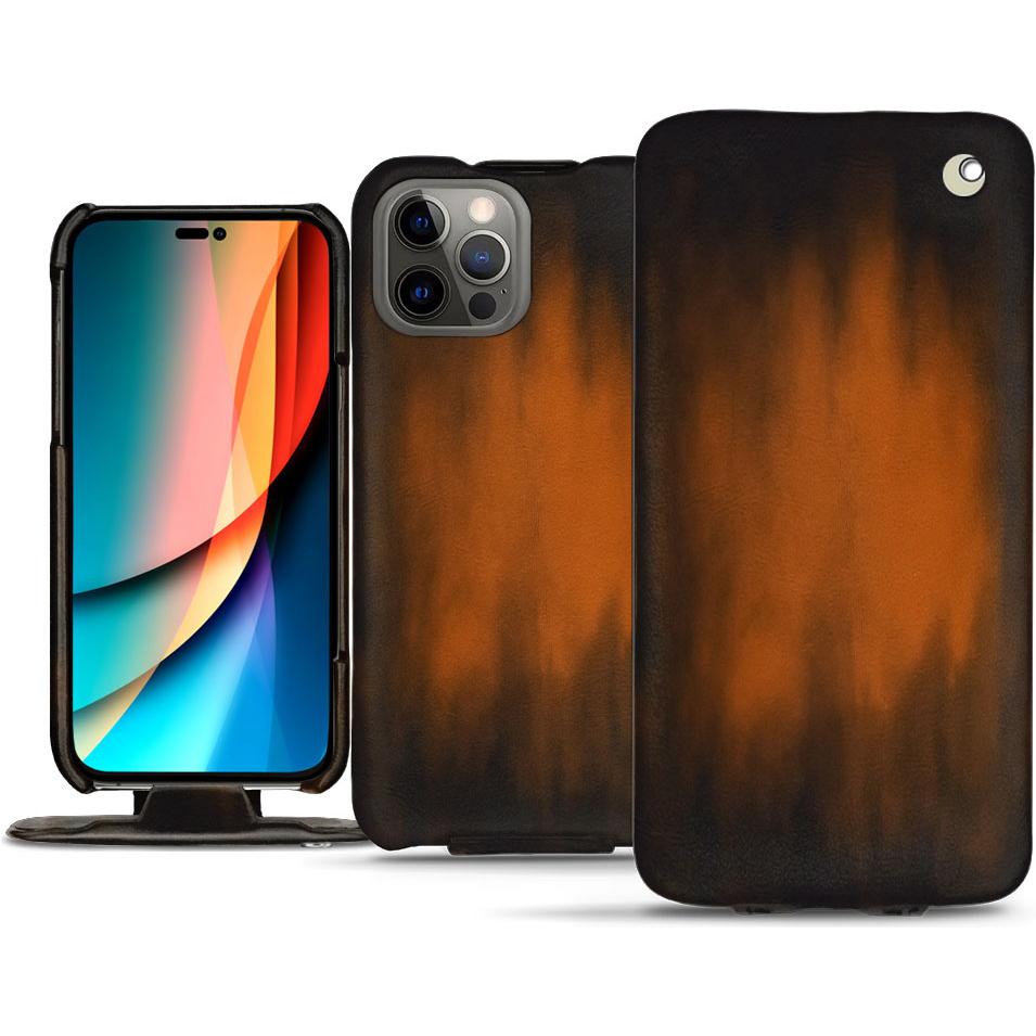 Noreve Lederschutzhülle vertikal (Apple iPhone 14 Pro), Smartphone Hülle, Braun
