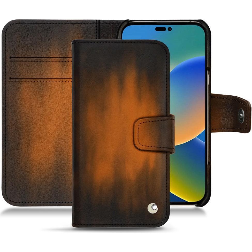 Noreve Lederschutzhülle Wallet (Apple iPhone 14), Smartphone Hülle, Braun