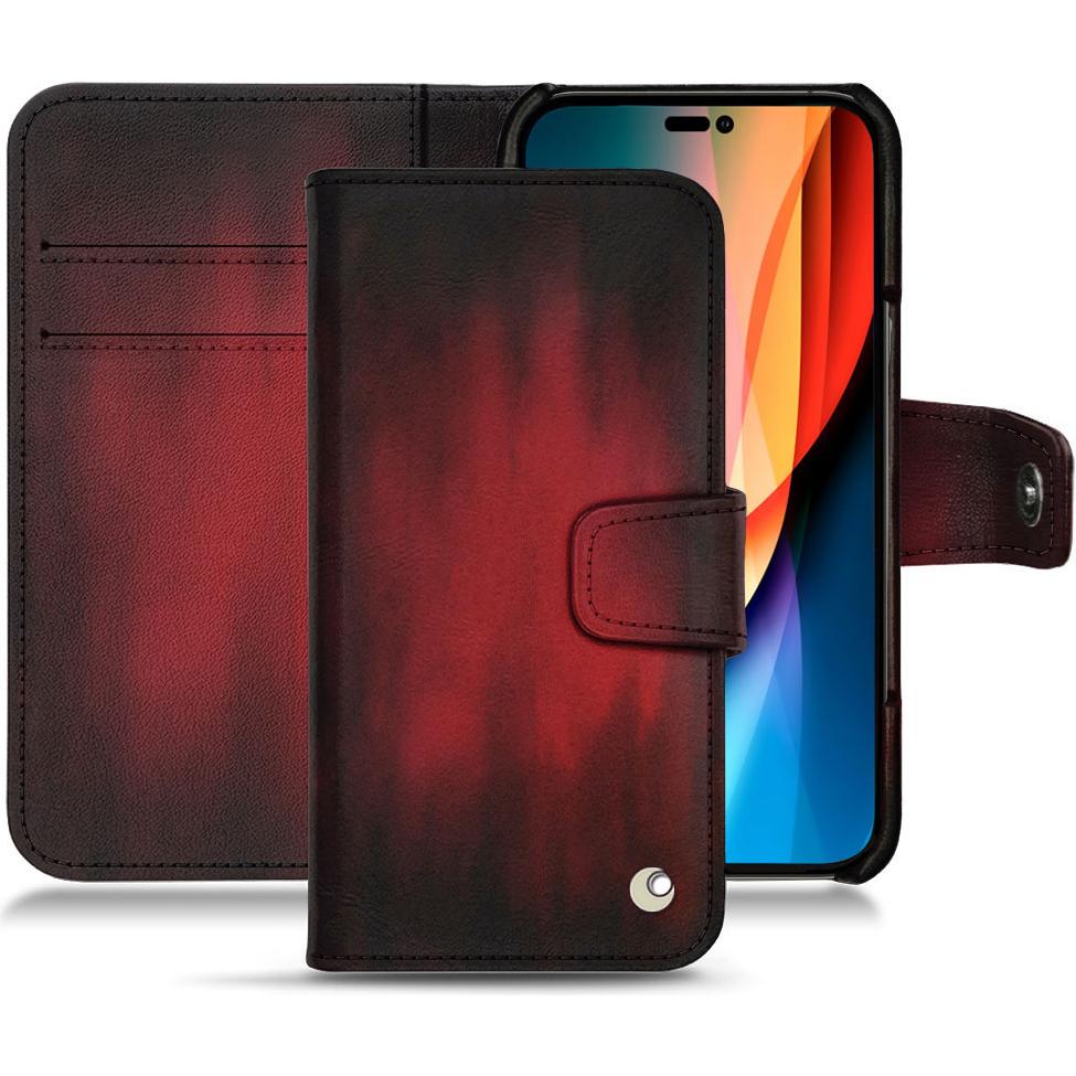 Noreve Lederschutzhülle Wallet (Apple iPhone 14 Pro), Smartphone Hülle, Rot