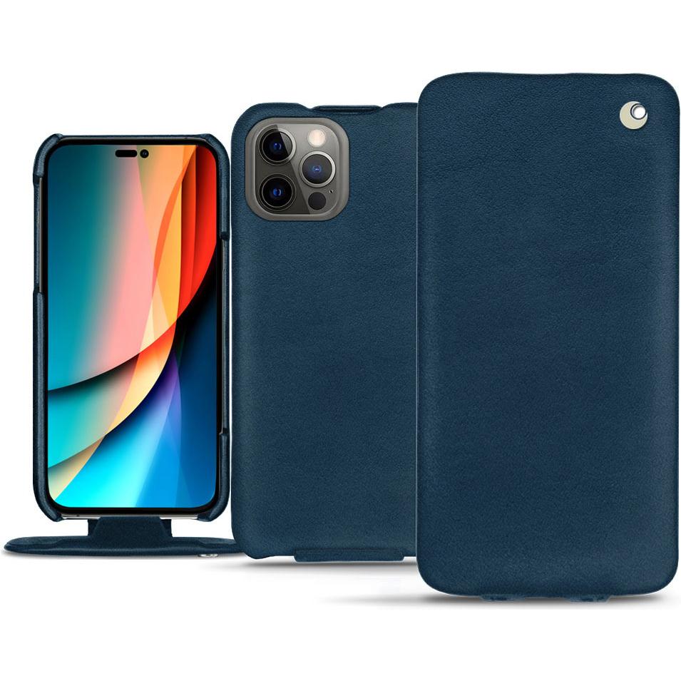 Noreve Lederschutzhülle vertikal (Apple iPhone 14 Pro), Smartphone Hülle, Blau