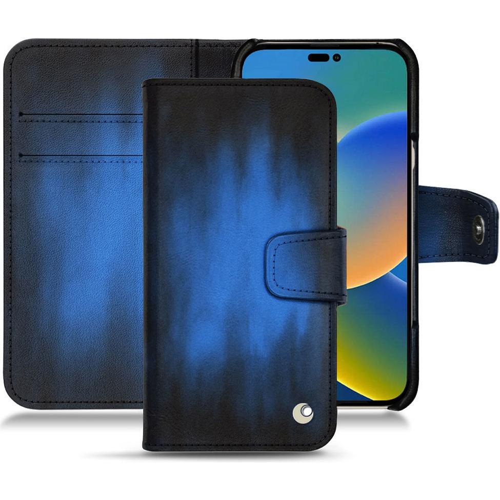 Noreve Lederschutzhülle Wallet (Apple iPhone 14), Smartphone Hülle, Blau
