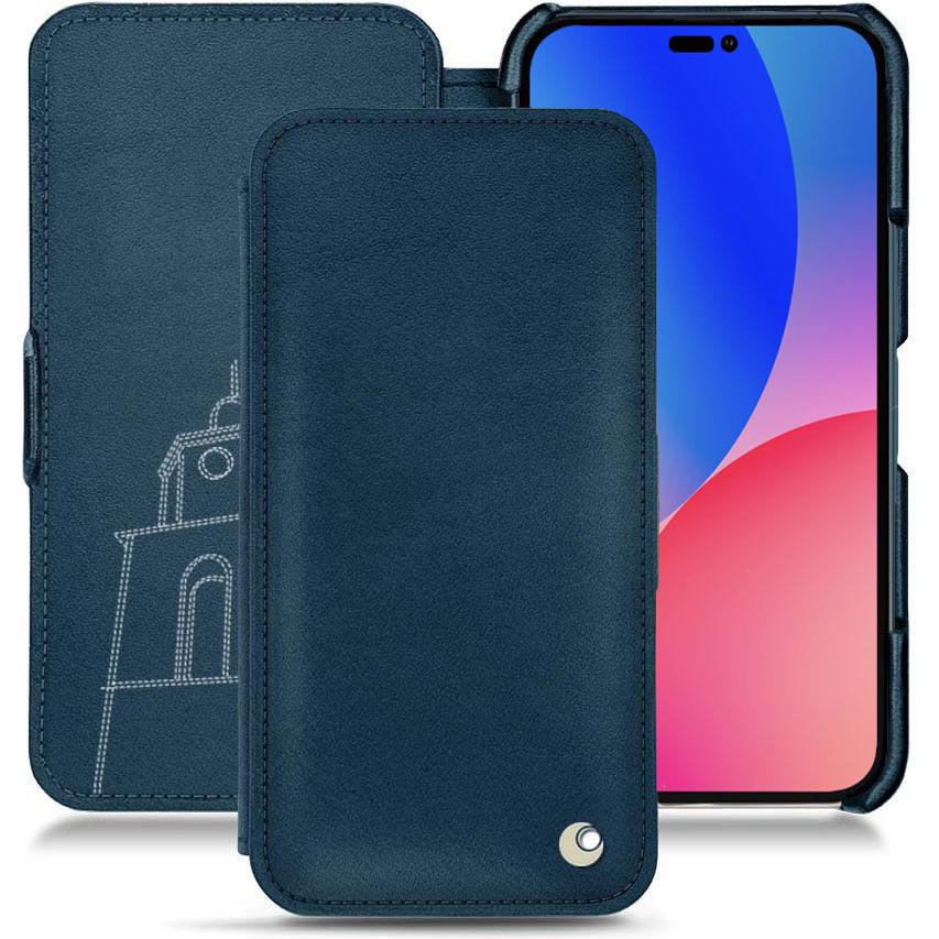 Noreve Lederschutzhülle horizontal (Apple iPhone 14 Pro Max), Smartphone Hülle, Blau