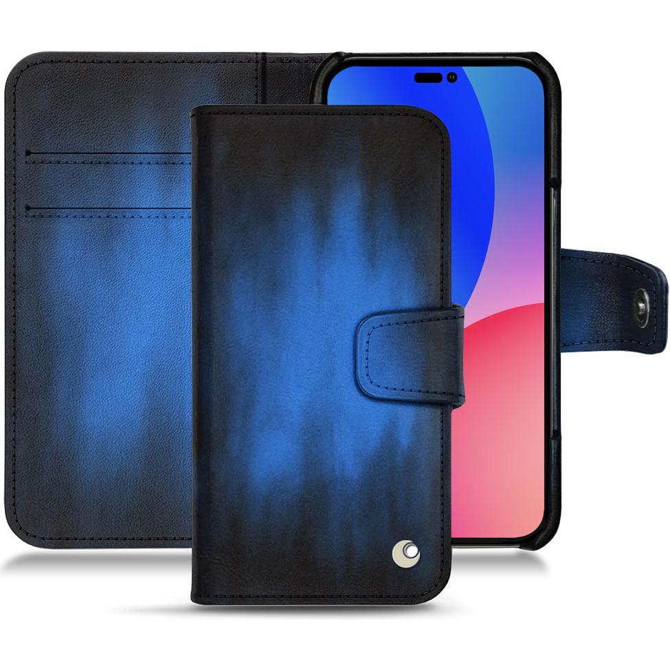 Noreve Lederschutzhülle Wallet (Apple iPhone 14 Pro Max), Smartphone Hülle, Blau
