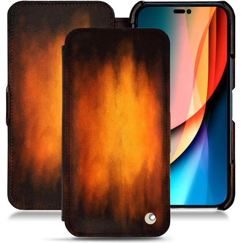 Noreve Lederschutzhülle horizontal (Apple iPhone 14 Pro), Smartphone Hülle, Violett