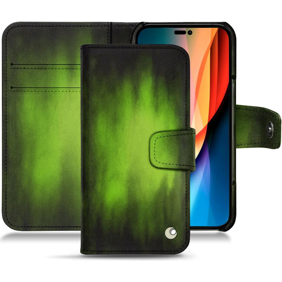 Noreve Lederschutzhülle Wallet (Apple iPhone 14 Pro), Smartphone Hülle, Grün