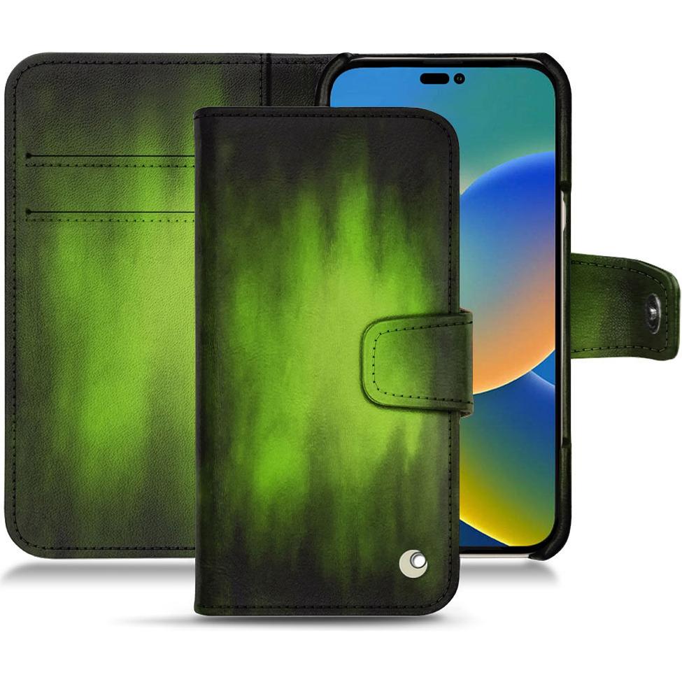 Noreve Lederschutzhülle Wallet (Apple iPhone 14), Smartphone Hülle, Grün
