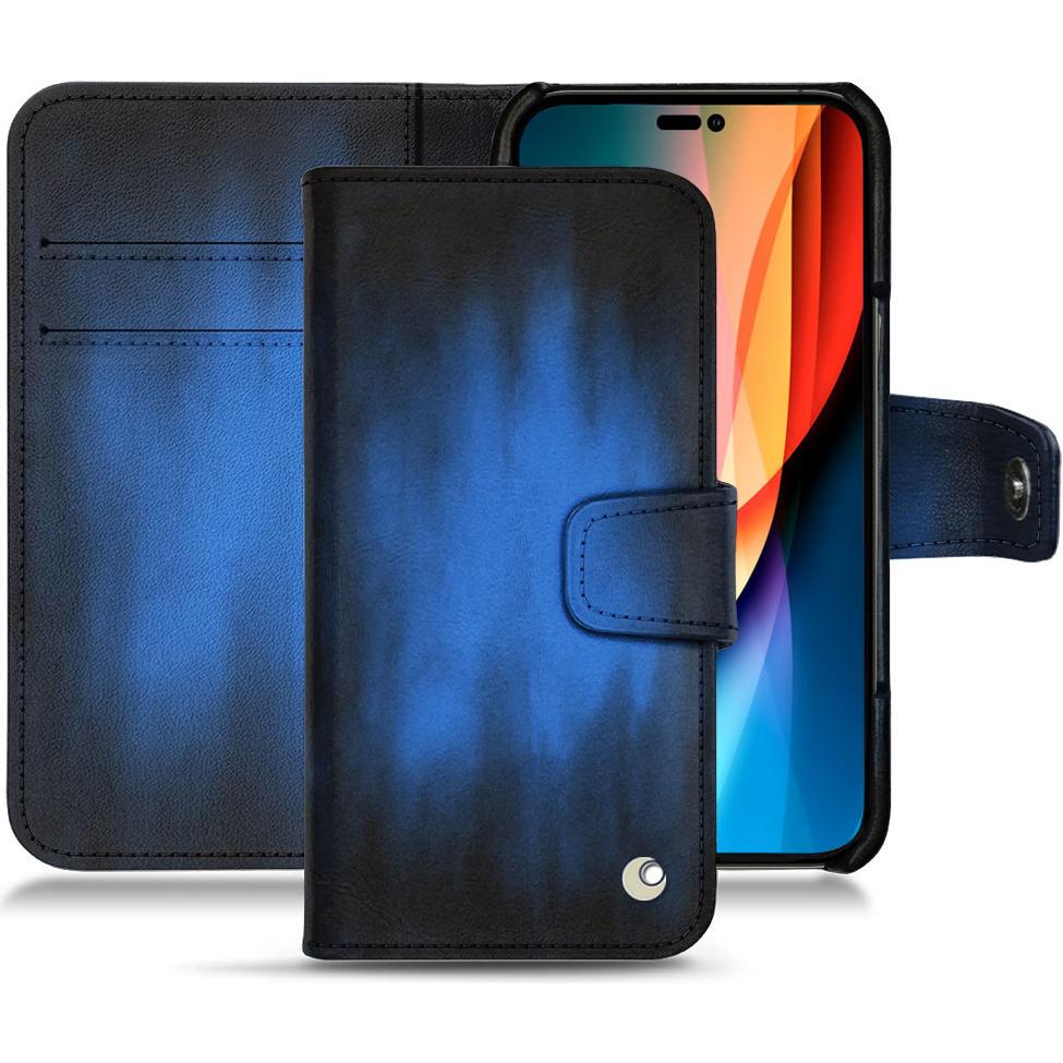 Noreve Lederschutzhülle Wallet (Apple iPhone 14 Pro), Smartphone Hülle, Blau