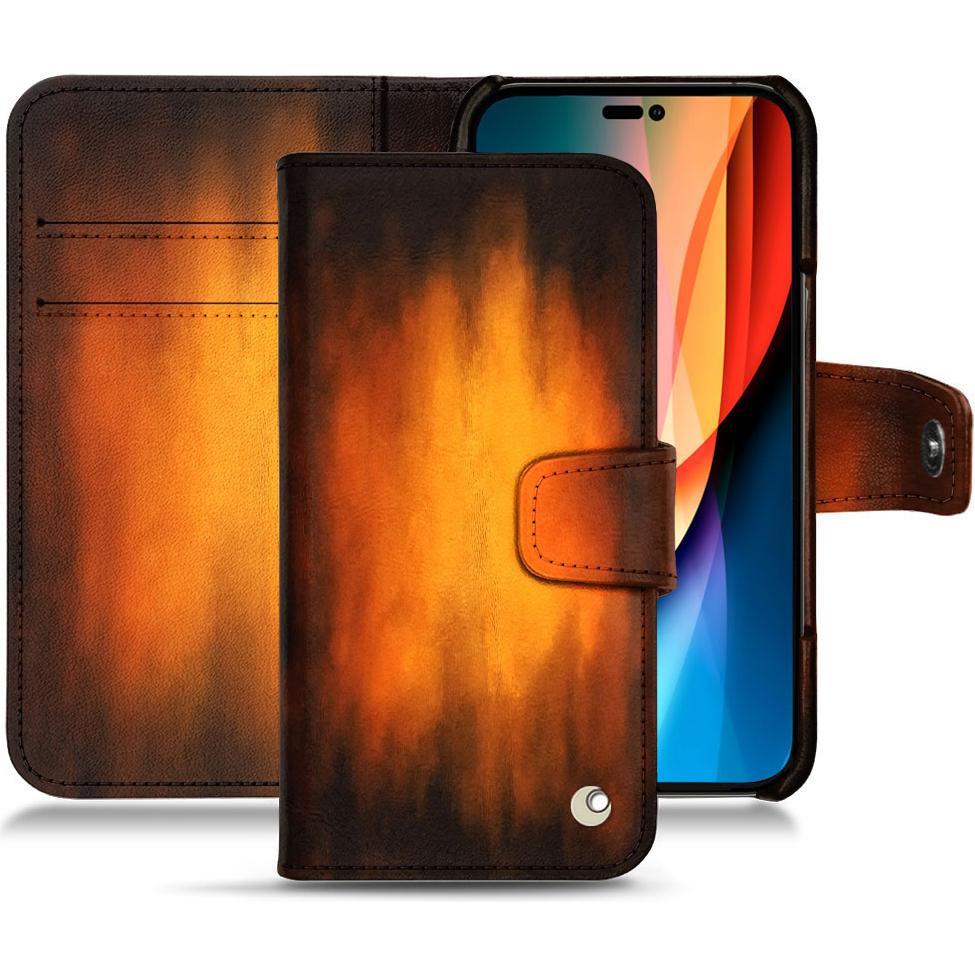 Noreve Lederschutzhülle Wallet (Apple iPhone 14 Pro), Smartphone Hülle, Violett