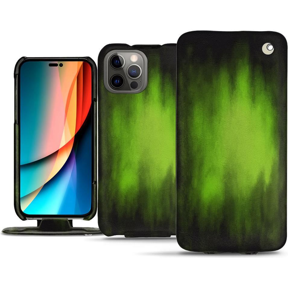 Noreve Lederschutzhülle vertikal (Apple iPhone 14 Pro), Smartphone Hülle, Grün