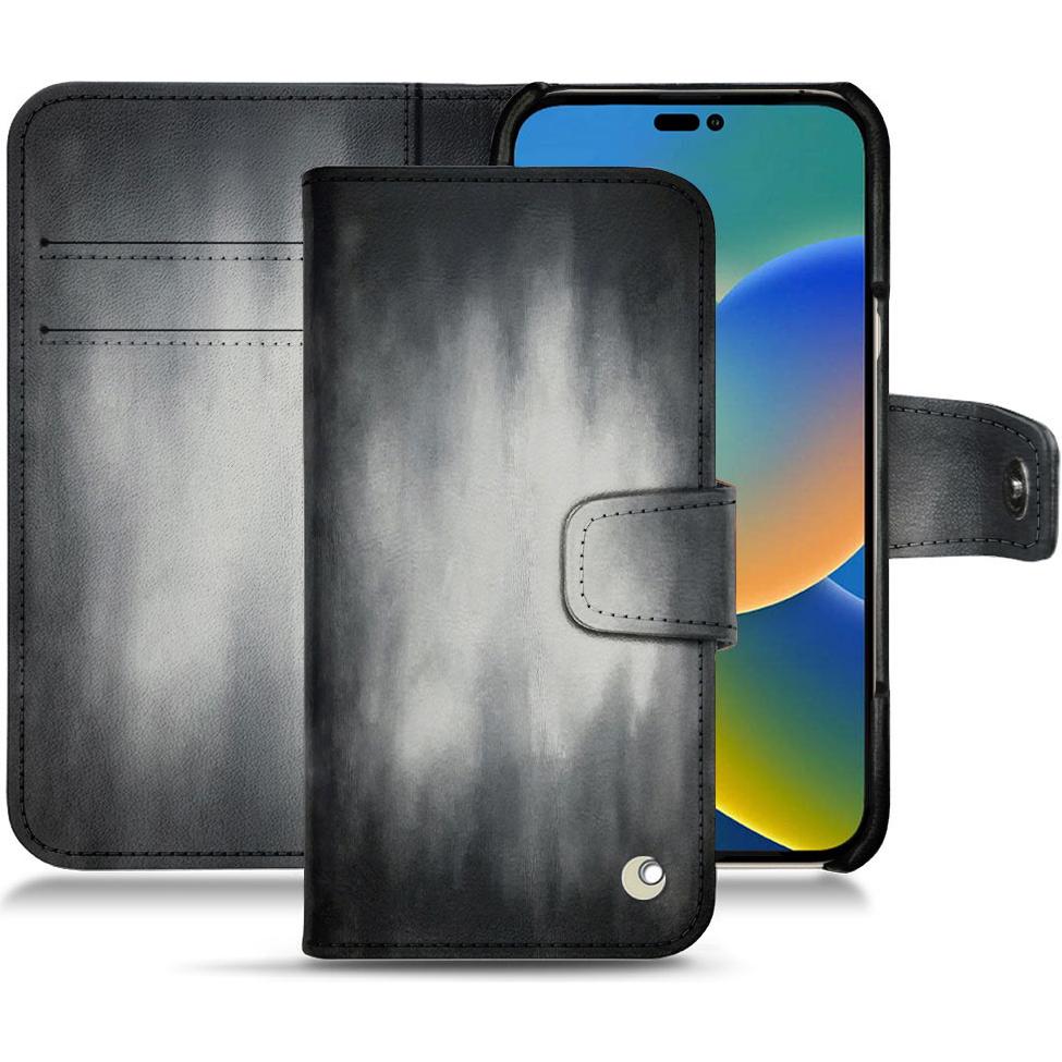 Noreve Lederschutzhülle Wallet (Apple iPhone 14), Smartphone Hülle, Grau