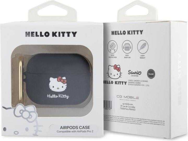 Actual product image Hello Kitty HKAP23DKHSK Airpods Pro 2 cover czarny/black Silicone 3D Kitty Head (Headphone sleeve)