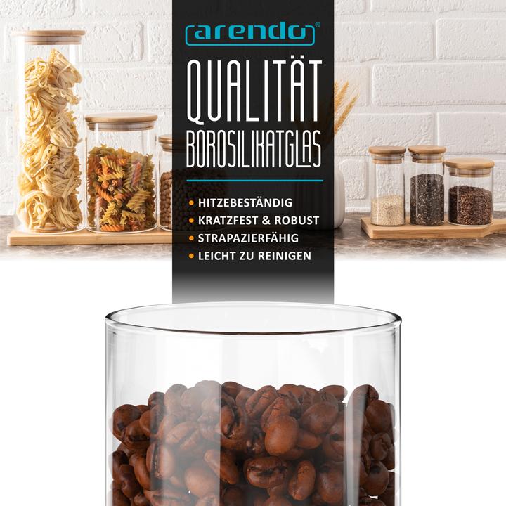 Produktbild Arendo 10x 0,75L Vorratsgläser Glasbehälter 10er Set, Borosilikatglas, Bambusdeckel, Vorratsdosen luftdicht (0.75 l)