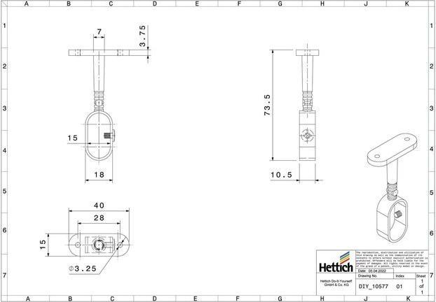 Actual product image Hettich Schrankrohr-Mittelträger, für Rohrprofil oval 15 x 30 mm, verchromt