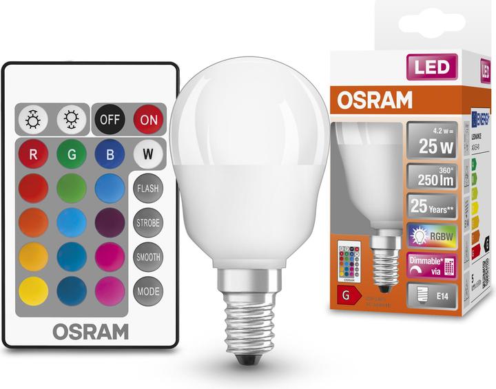 Image du produit Osram Lampes Led Retrofit Rgbw avec télécommande (E14, 25 W, 250 lm, 1 x, G)