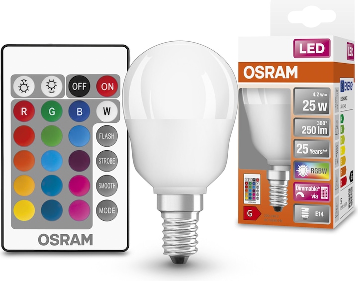 Actual product image Osram Led Retrofit Rgbw Lamps With Remote Control (E14, 25 W, 250 lm, 1 x, G)