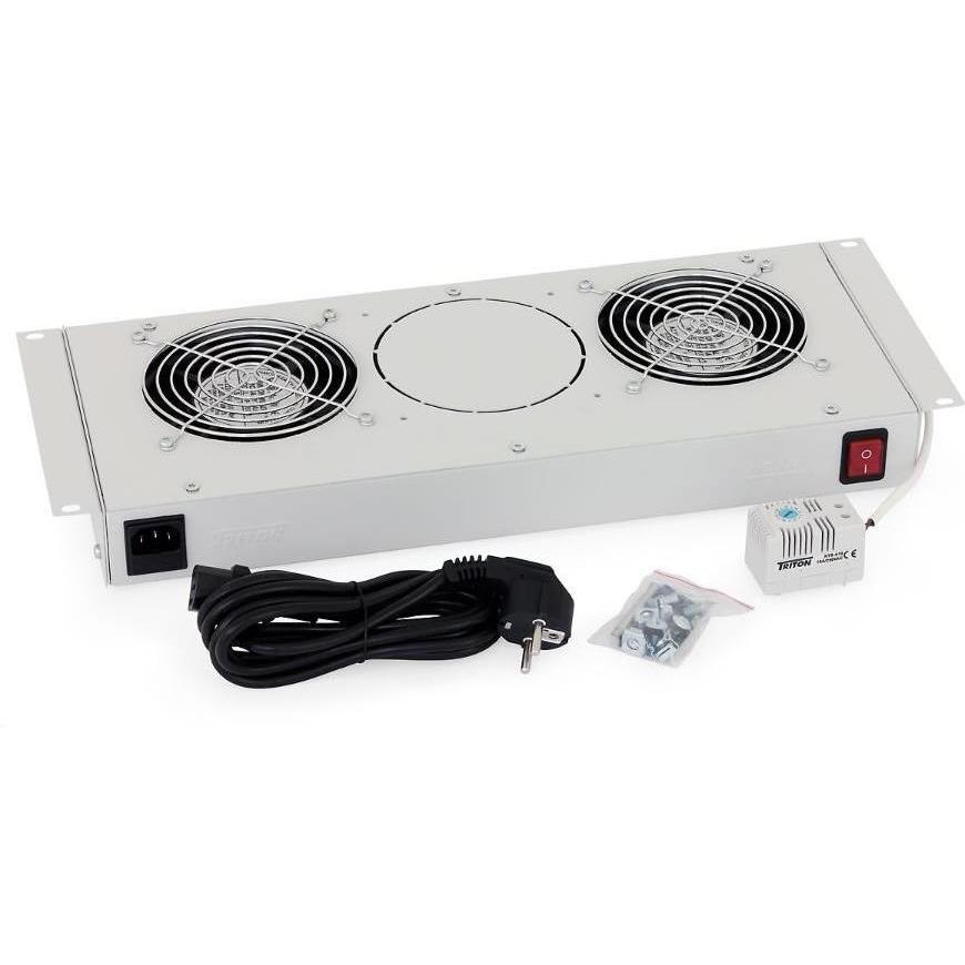 Triton Chapeau de ventilation 3 ventil + thermostat noir, Accessori per armadio rack, Nero