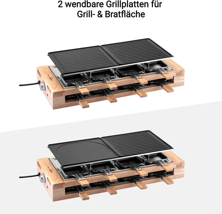 Produktbild KLAMER Raclette 8 Personen 1500W Raclette Grill mit Holzgestell