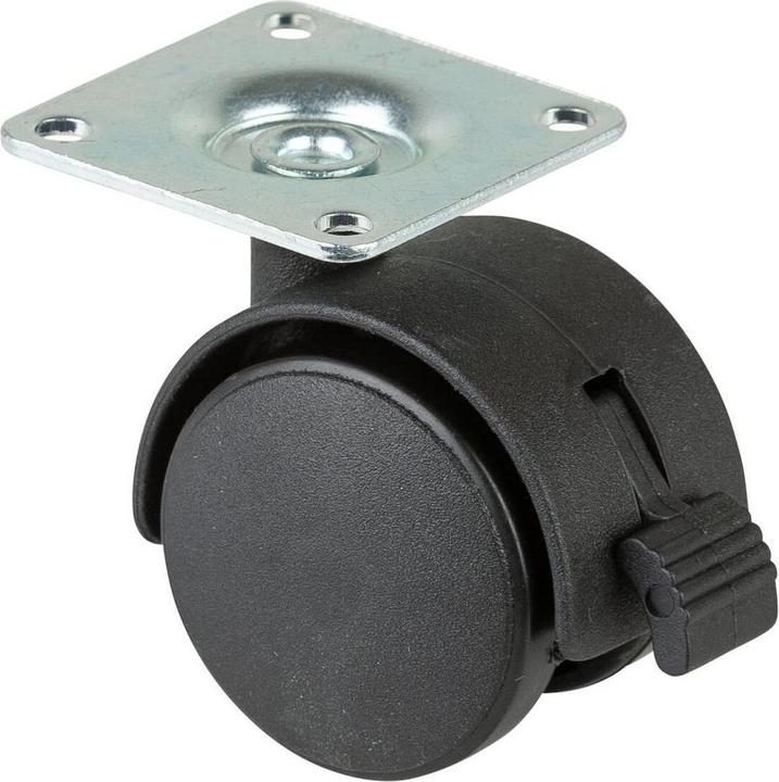 Actual product image BS Rollen Plastic twin lockable castor wheel dm 40 mm load cap. 30 kg with bolt-on plate polyamide black, R...