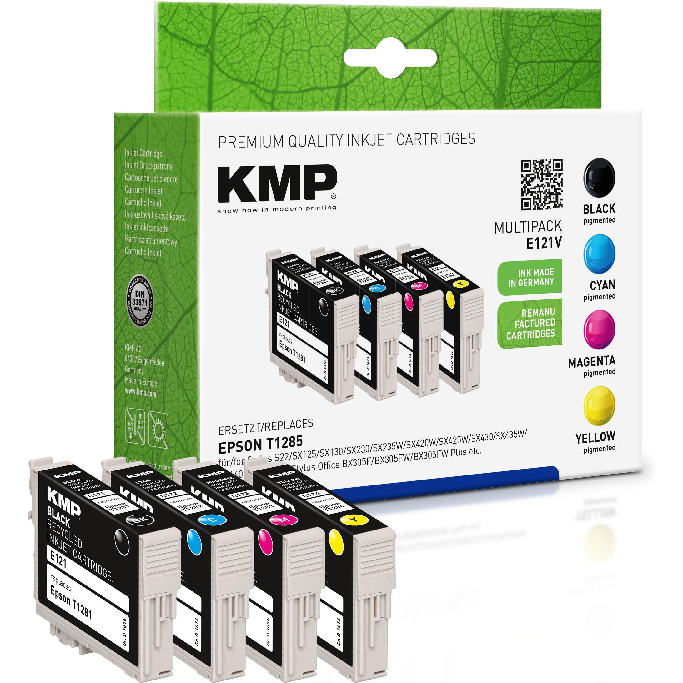 KMP, Druckerpatrone, E121V Multipack BK/C/M/Y kompatibel mit Epson T 128 (M, BK, C, Y)